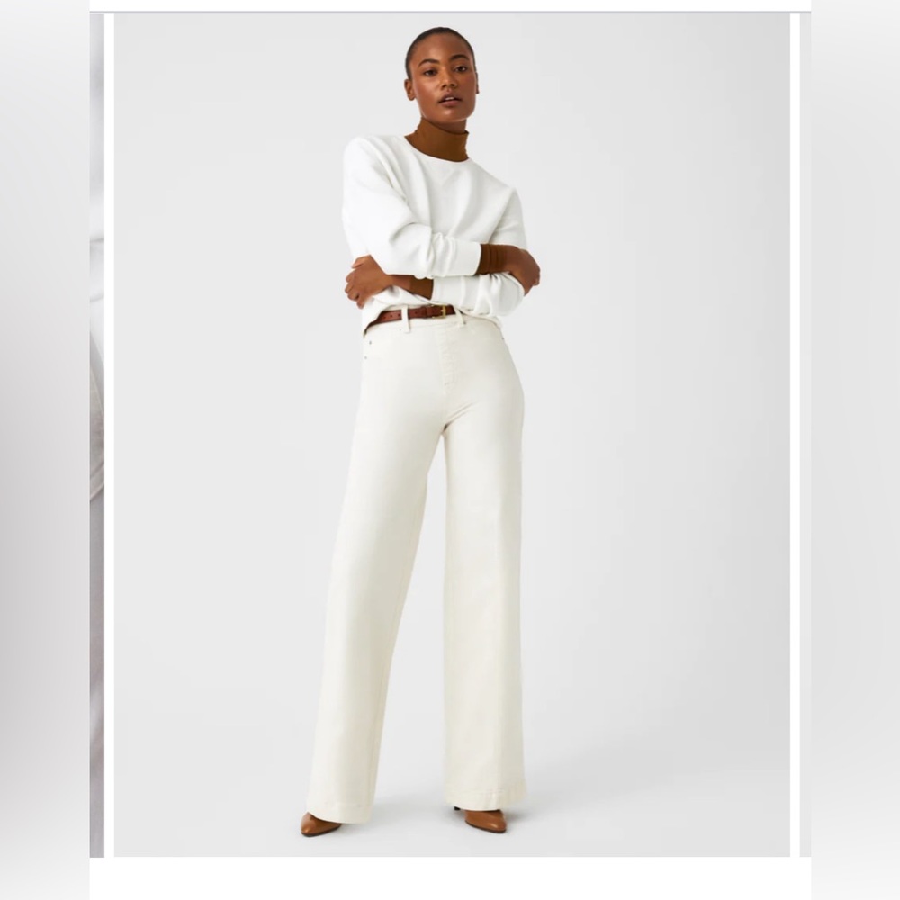 NWT Spanx Petite Ecru Seamed Front Wide Leg sz Large pant